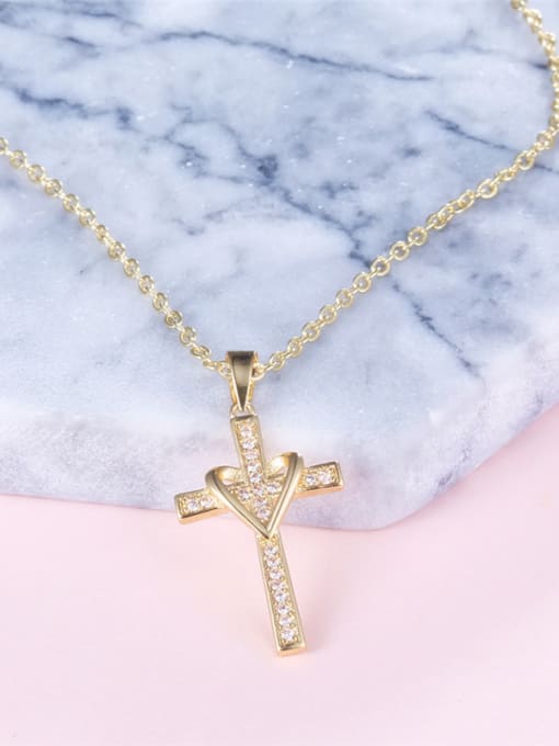 Golden Unisex Exquisite Cross Shaped Zircon Necklace