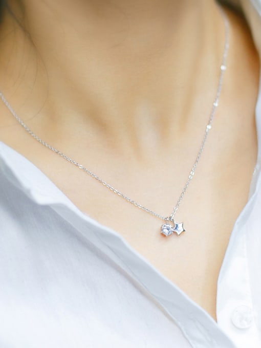 Rosh S925 Silver zircon Star Sweet Short Necklace 2