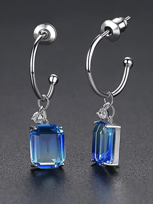 blue-T04F17 Alloy With Cubic Zirconia Simplistic Geometric Hook Earrings