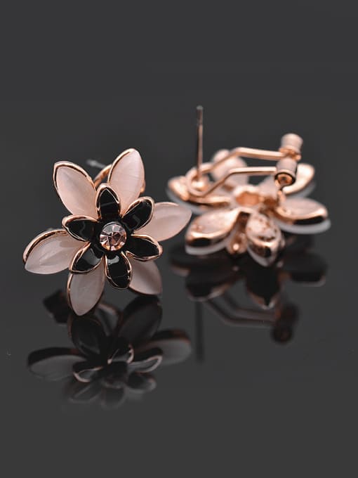 Wei Jia Fashion Oval Opal stones Flower Alloy Stud Earrings 2