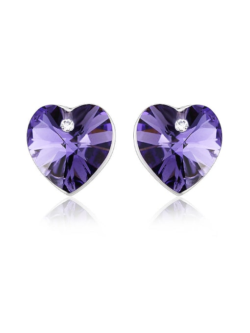 Platinum ,purple 18K White Gold Austria Crystal Heart Shaped stud Earring