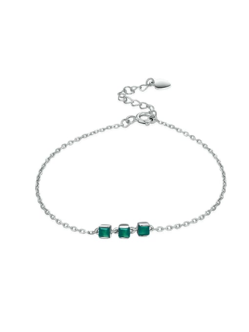 Natural Green Agate Simple Natural Green Agate White Gold Plated Bracelet