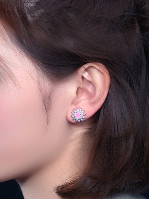 Open Sky Fashion Round Glass Stone Marquise Zircon Flowery Stud Earrings 1