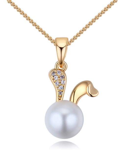 Champagne Gold Fashion Imitation Pearl Tiny Zirconias Rabbit Pendant Alloy Necklace