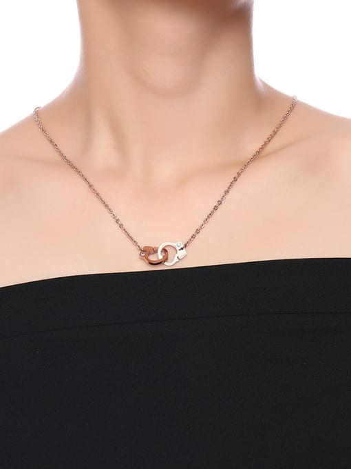 CONG Elegant Rose Gold Plated Geometric Zircon Titanium Necklace 1