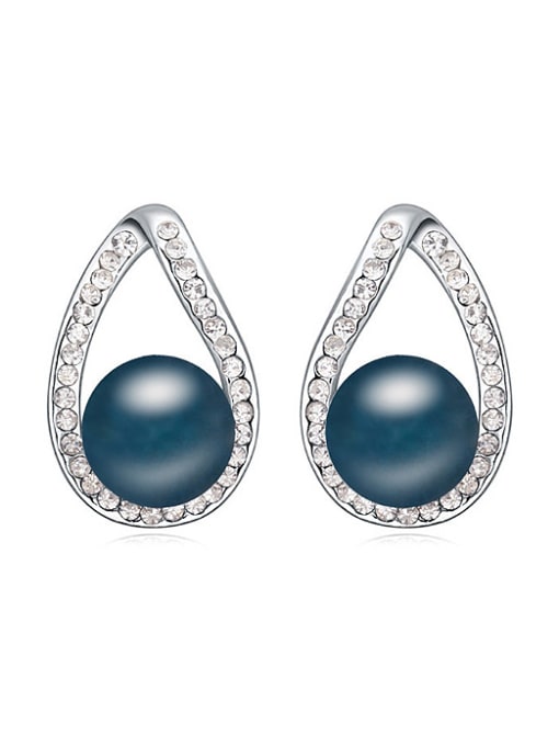 QIANZI Simple Water Drop Imitation Pearl Shiny Crystal-covered Stud Earrings 0