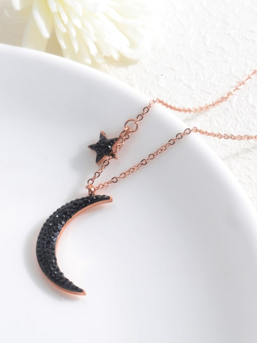 Open Sky Stainless Steel With black Rhinestone Trendy Moon star Necklaces 1