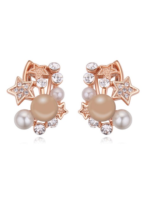 QIANZI Fashion Imitation Pearls Stars Rose Gold Plated Alloy Stud Earrings 1