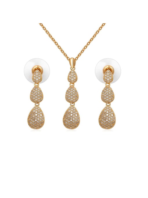 rose Copper With Cubic Zirconia  Delicate Water Drop Earrings And Necklaces 2 Piece Jewelry Set