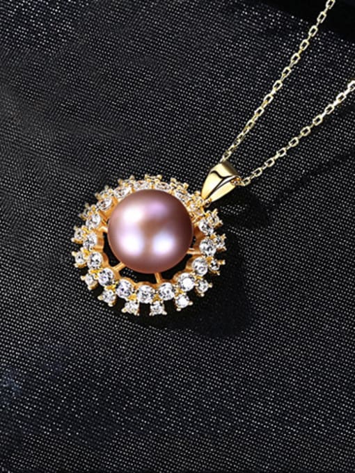 purple-7E10 925 Sterling Silver With Artificial Pearl Simplistic Round Necklaces
