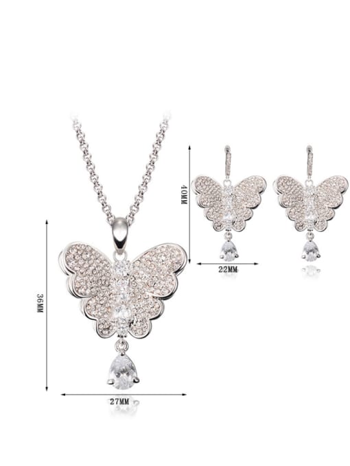 BESTIE Alloy White Gold Plated Fashion Rhinestone Butterfly Two Pieces Jewelry Set 2