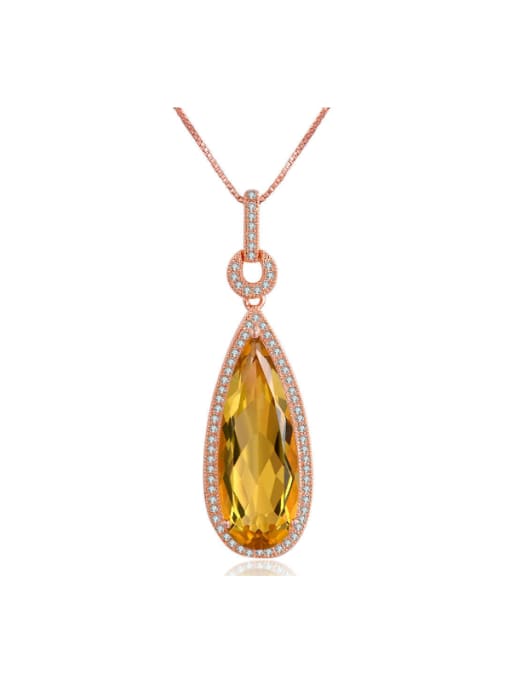 Gold Plated Water Drop Yellow Crystal Noble Pendant for Women