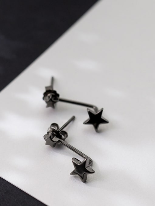 Rosh Exquisite Black Gun Plated S925 Silver Star Stud Earrings 0