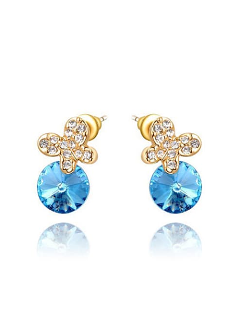 Rose Gold Elegant Blue Austria Crystal Bowknot Shaped Drop Earrings
