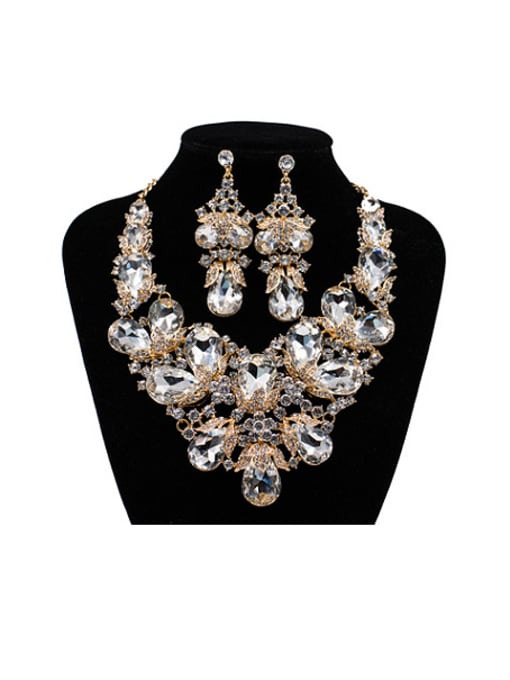 White Water Drop Glass and Rhinestones Two Pieces Jewelry Set
