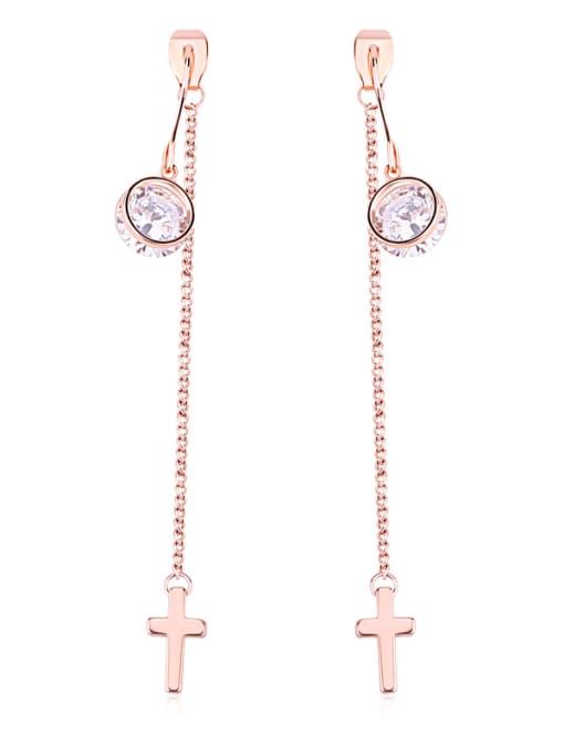 Rose Gold, White Women Simple Style Rose Gold Zircon Stud threader earring