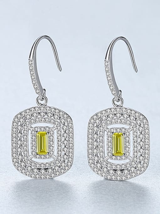 Platinum 925 Sterling Silver With Platinum Plated Delicate Square Hook Earrings