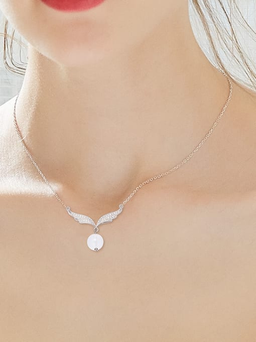 CEIDAI Fashion White Crystal Bead Zircon Silver Necklace 1