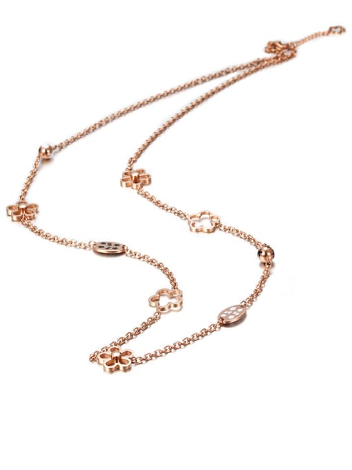 JINDING The New Rose Gold Titanium Hollow Stainless Steel Flower Sweater Necklace 2
