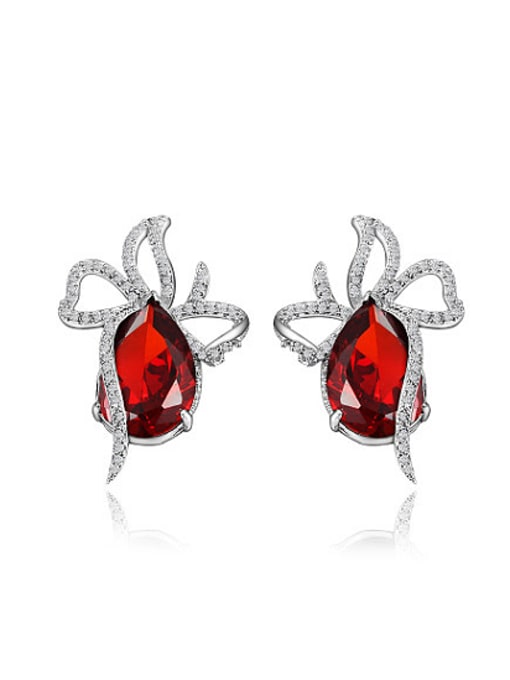 SANTIAGO Exquisite Red Bowknot Shaped Zircon Stud Earrings 0