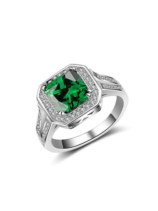 KENYON Fashion Square Green White Zirconias Copper Ring 0