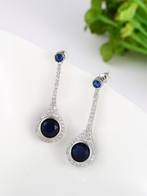 Wei Jia Copper Platinum Plated Zircon-covered Drop Earrings 1