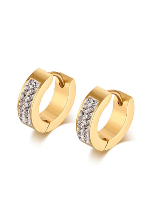 golden Exquisite Gold Plated Geometric Rhinestone Rhinestones Clip Earrings
