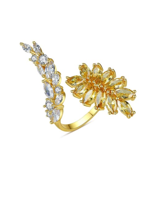 BLING SU Copper With Cubic Zirconia Delicate Leaf  Free Size Rings