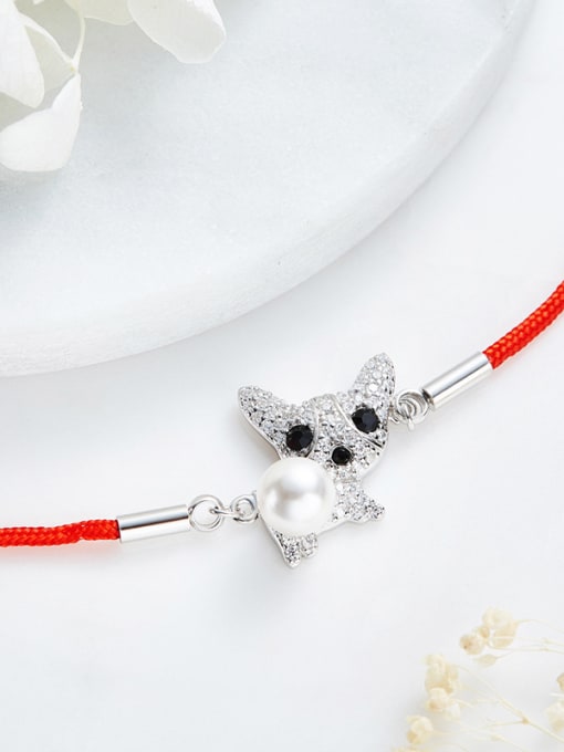 CEIDAI Simple Little Dog Artificial Pearl Red Rope Bracelet 2