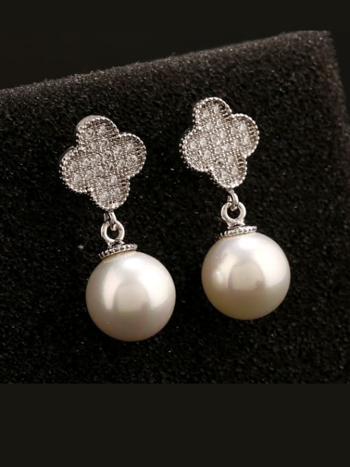 Platinum Pearl Bead AAA Zircon European and American Fashion Flower drop earring