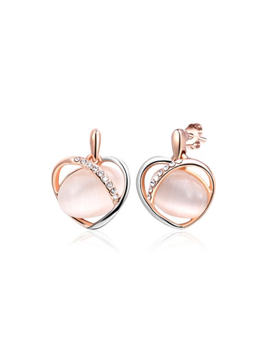 Ronaldo Elegant Heart Shaped Rose Gold Plated Opal Drop Earrings 0