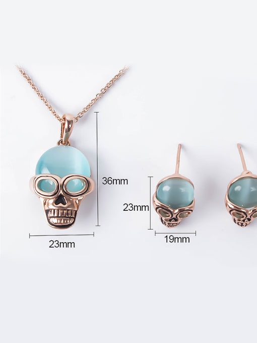 BESTIE Alloy Rose Gold Plated Trendy style Opal Skull Two Pieces Jewelry Set 3