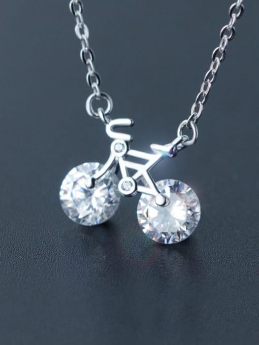 Rosh S925 silver mini bicycle shining zircon necklace