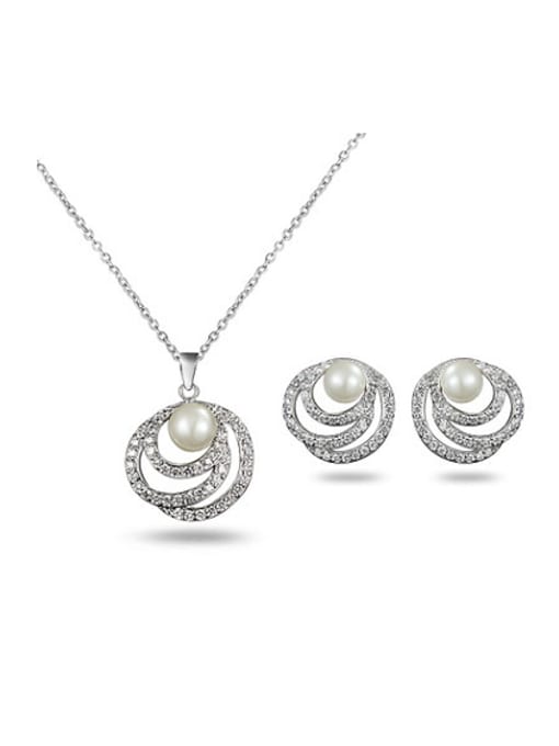 platinum Elegant Multi Circle Artificial Pearl Two Pieces Jewelry Set
