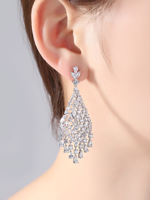 BLING SU Copper With White Gold Plated Trendy Geometric Chandelier Earrings 1
