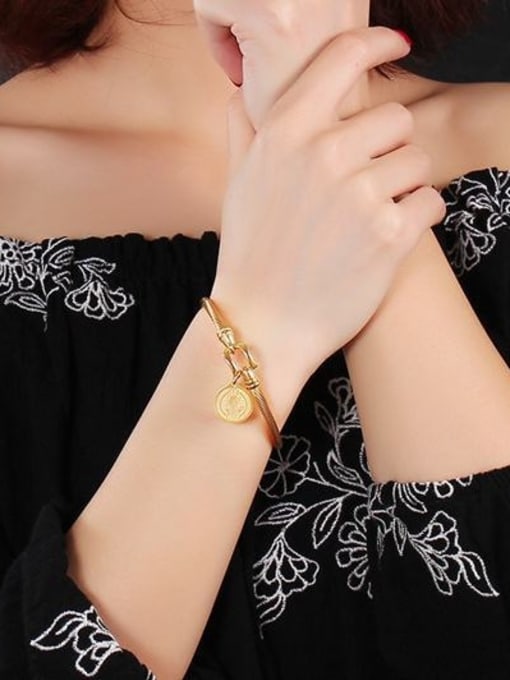 CONG Trendy Gold Plated Round Shaped Titanium Bangle 1