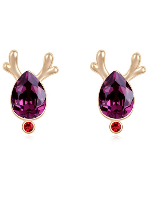 Purple Fashion Water Drop austrian Crystal Deer Horn Stud Earrings