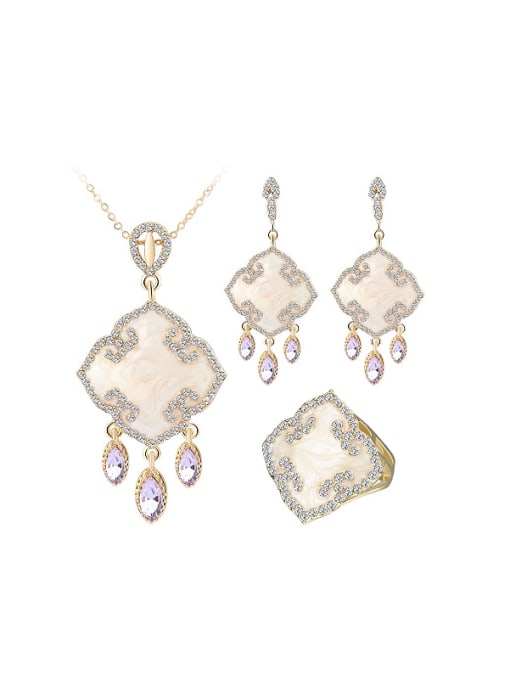 Gujin Retro style Purple Crystals White Rhinestones Alloy Three Pieces Jewelry Set 0