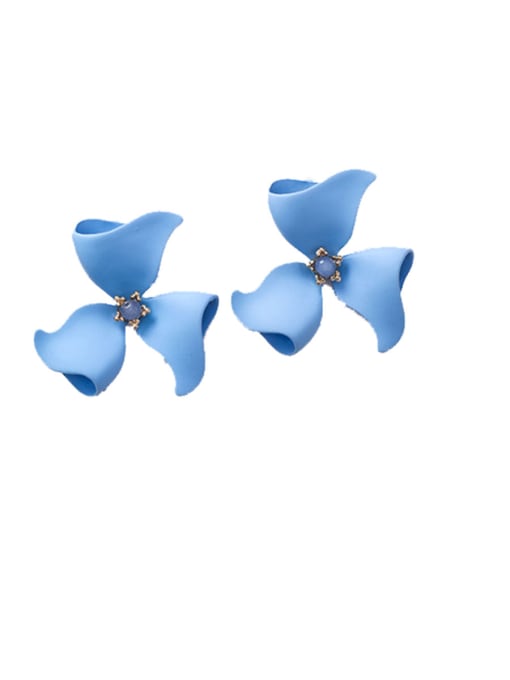 B Blue Alloy With Platinum Plated Simplistic Flower Stud Earrings