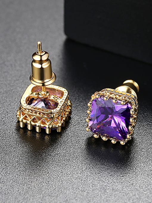 Purple Zirconium Plated Champagne AAA zircons square glistening multi-colored studs earring