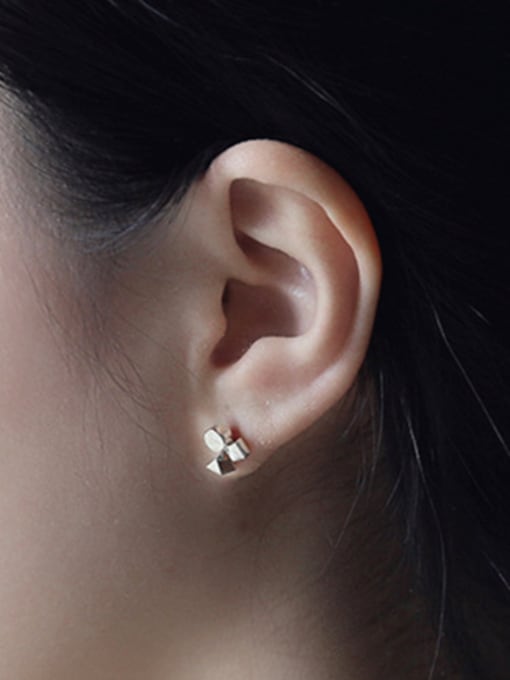 DAKA Simple Tiny Geometric Shapes Stack Silver Stud Earrings 1