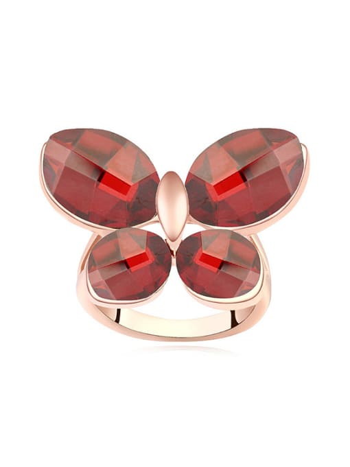 red Exaggerated Oval austrian Crystals Butterfly Alloy Ring
