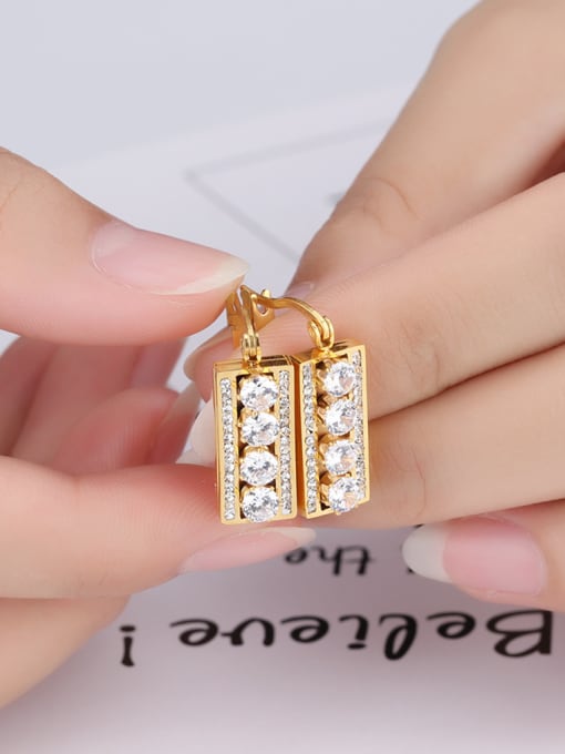 Open Sky Fashion Gold Plated Cubic Zirconias Rectangular Stud Earrings 2