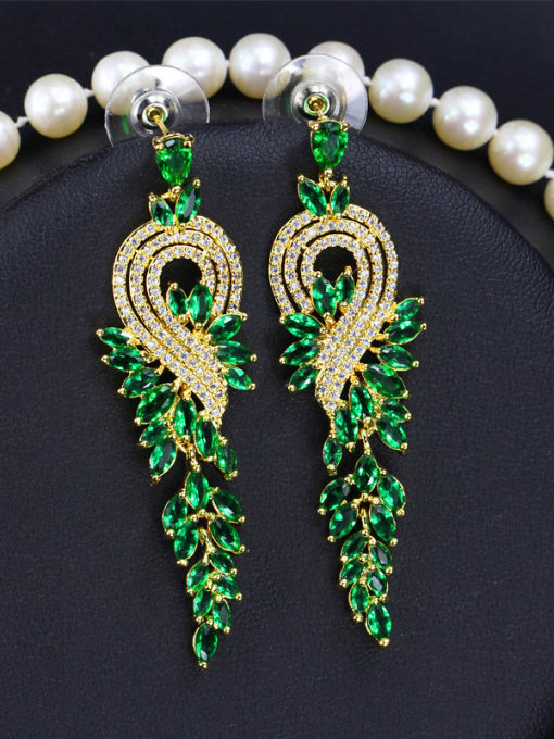 Green Fashion Zircons Tassel Drop Chandelier earring
