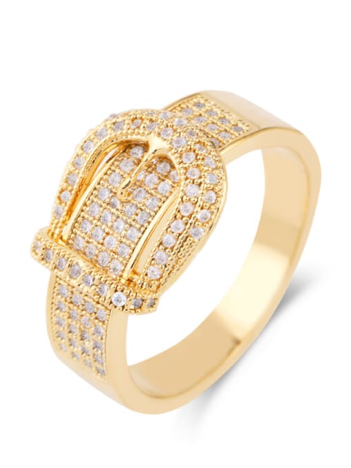 Golden Copper With Cubic Zirconia Fashion Buckle Rings