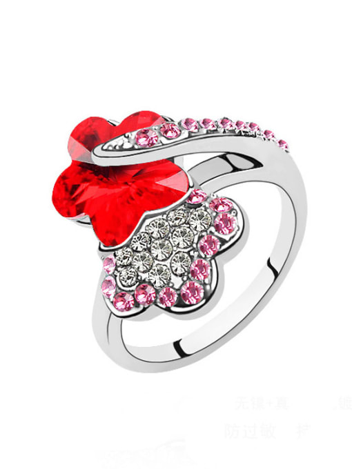 red Fashion Shiny austrian Crystals Flowery Alloy Ring