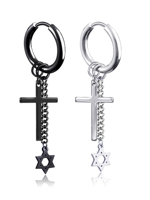 BSL Stainless Steel With Black Gun Plated Fashion Cross Earrings