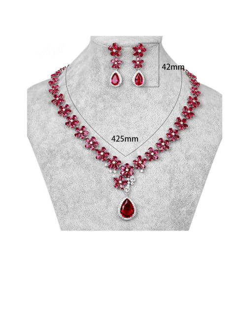 red Copper With Platinum Plated Delicate Flower Earrings And Necklaces  2 Piece Jewelry Set
