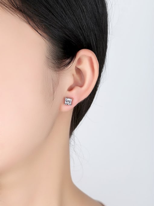 RANSSI Simple Square White Zircon Copper Stud Earrings 1