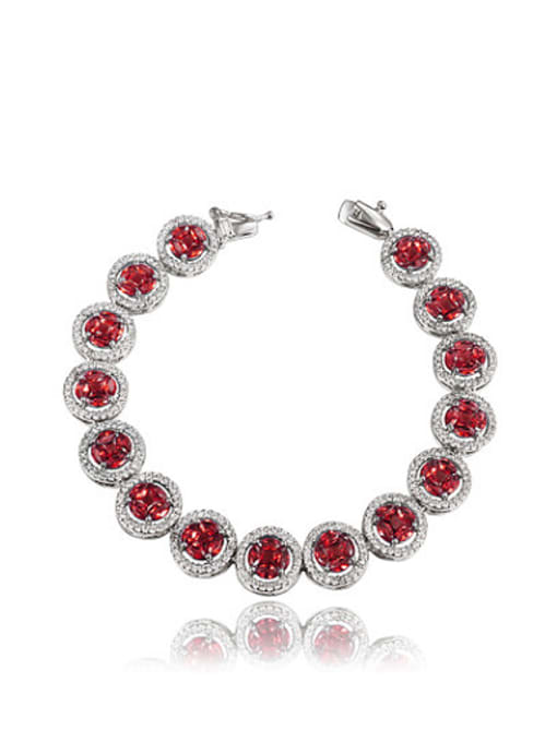 SANTIAGO All-match Red Round Shaped Zircon Platinum Plated Bracelet 0